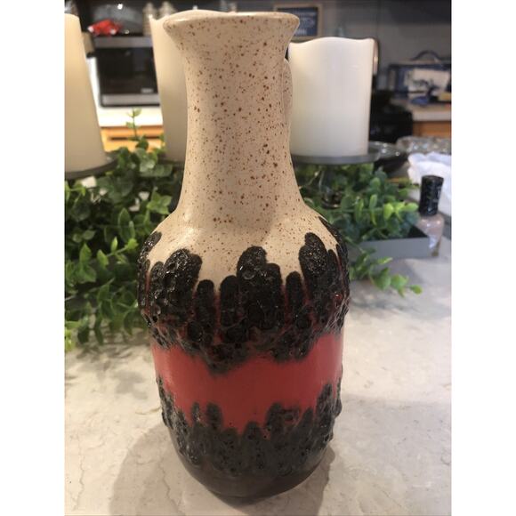 Bay Ceramic Fat Lava Vase, 7120, Fire Red Black Lava Cream Splatter Wear Germany - Picture 2 of 8